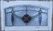 FLORAL ARCH MIDSIZE OLD ENGLISH LEADED STAINED GLASS WINDOW 23" x 14"