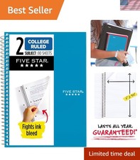 Durable 2 Subject College Ruled Spiral Notebook - 80 Sheets, Tidewater Blue