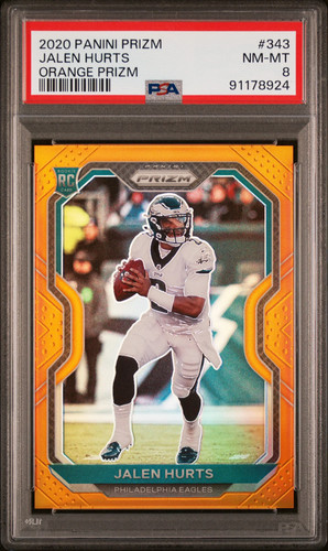 2020 Panini Prizm Jalen Hurts #343 Orange PSA 8