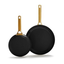 Hard Anodized Healthy Ceramic Nonstick 8" and 10" Frying Pan Skillet Set, Gol...