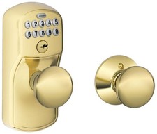 Schlage FE575-PLY-PLY Plymouth Keypad Entry Auto-Lock Door Knob - Brass