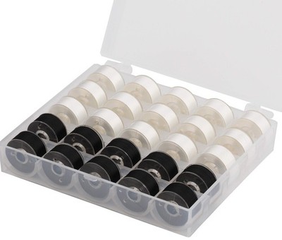 25pcs 15White+10Black Prewound Bobbin Thread Size A Class 15 (SA156) 60WT wit