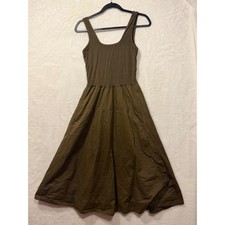 Everlane Mixed Media Scoop Neck Midi Dress Olive Brown XS Pockets A-Line