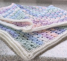 Handmade Crochet Baby Blanket Soft Pastel Pram/Car Seat/Crib Unisex Gift 58x58cm
