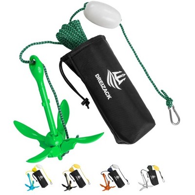 Kayak Anchor Kit, 3.5 lb Folding Grapnel Boat Anchor Trolley with 40ft Rope a...
