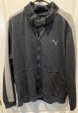 Puma Full Zip Black Sweatshirt, Men  s XL, Gray Stripe Collar, Pockets CHJ-451