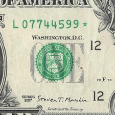 Series 2017 Star Note L San Francisco 3.2 M Pack Note $1 Dollar Bill L07744599*