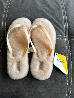 UGG Australian Shepherd Sheepskin Flip Flop Slippers XL W9-10 M8-9 Pink Sole New