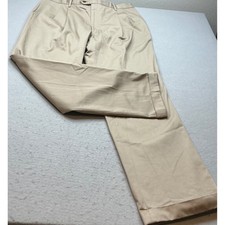 Berle Khaki Pleated Trousers 100 Cotton Cuffed Hem Size 42 Mens Dress Pants NWT