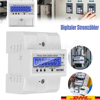 LCD Drehstromzähler Stromzähler 3 Phasen 4 Draht 100A Geeicht Für Din Hutschiene