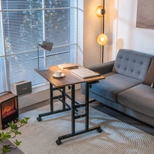 NNECW Mobile Stand up Computer Desk with 2 Tilting Desktops for Office Black