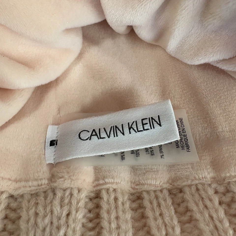 Calvin Klein Pink Beanie Toque Faux Fur Pom Womens One Size Acrylic Blend Lined - Image 3 of 4