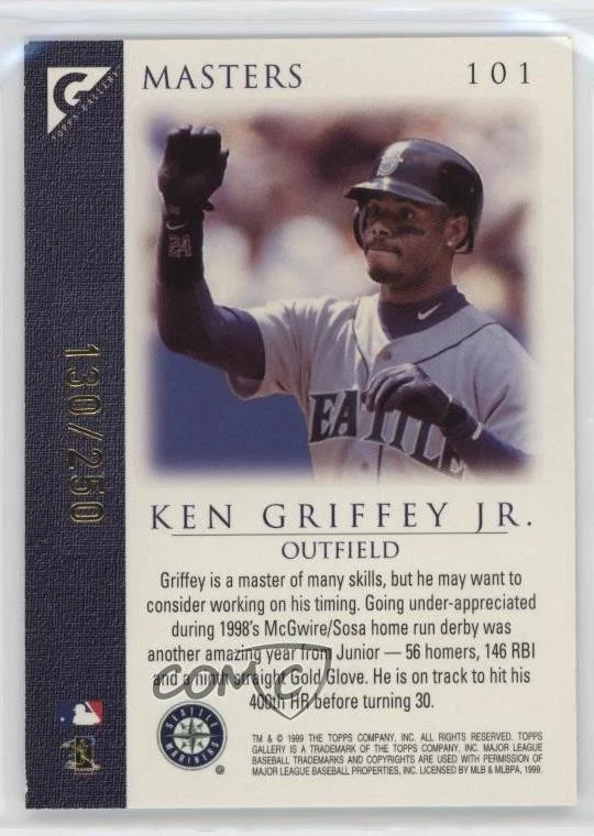 1999 Topps Gallery Masters Players Private Issue /250 Ken Griffey Jr #101 HOF - Image 2 of 2