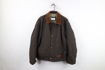 Vintage 90s Walls MasterMade Mens XL Quilted Canvas Bomber Jacket Dark Brown USA