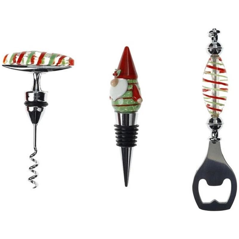 Set Vino Natalizio 3 Pezzi BRANDANI Christmas Cavatappi Tappo Apribottiglie