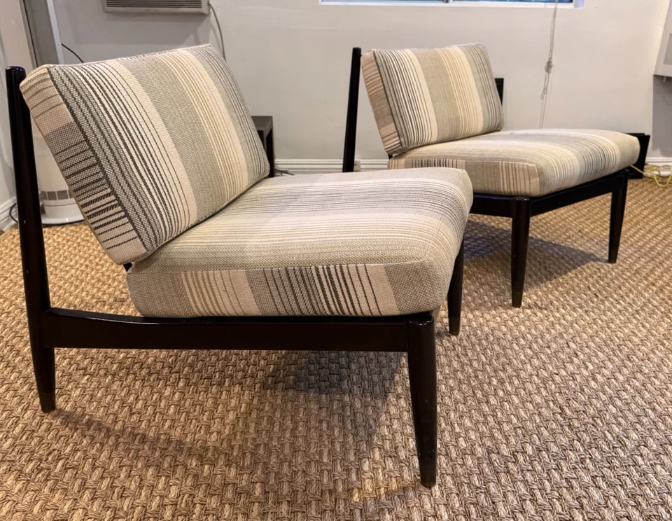 2 Mid Century Modern Slipper Chairs Beige Ivory Grey - West Hollywood Pickup - Image 2 of 4