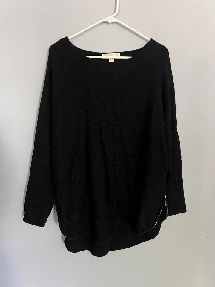 MK Michael Kors свитер женщин большой черный стороны молнии кромки вязаный туника пуловер - Изображение 2 из 4