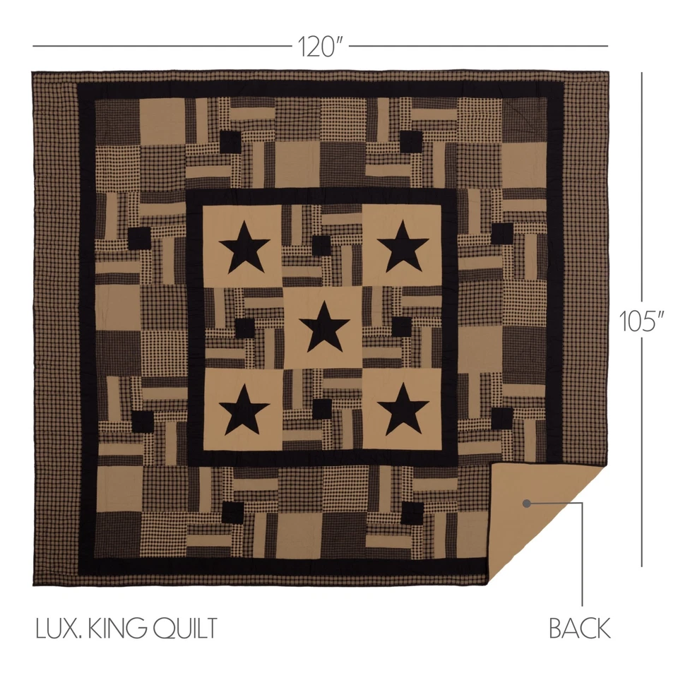 Edredón Black Check Star Primitive Luxury King retazos caqui 120x105" marcas VHC Foto 3 de 4