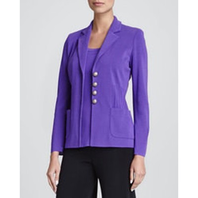 Misook Angelique Purple Pintuck Button Front Jacket PXL Spring Office Chic