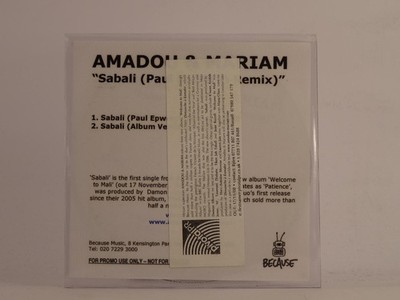 AMADOU AND MARIAM SABALL (E83) 2 Track Promo CD Single including White Sleeve BE