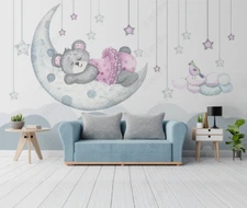 3D Bear Moon Floral Star Kids Self-adhesive Removeable Wallpaper Wall Mural