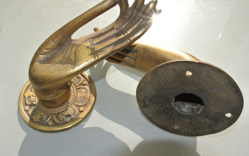 2 cast Pull handle hands solid brass door aged old style knob hook 5 "buddha - Picture 7 of 13