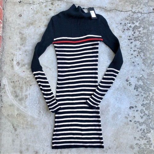 NWT Rag & Bone Kate Sweater Dress Striped Turtleneck Cotton Cashmere Blue XXS - Picture 4 of 6