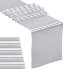 10-Pack Satin Table Runner Silver 12 x 108 inches Long Table Runners for Wedd...