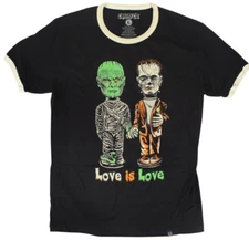 NEW Creepy Co LOVE IS LOVE Mummy & Frankenstein Ringer Tee T-Shirt XS- 2XL Sizes