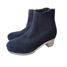 Loft Womens Sz 9.5 Black Suede Heeled Clog Boots Wooden Sole 