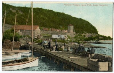 Fishermen on Pier  Jackfish Village Lake Superior ON Canada Postcard 102513 OS 