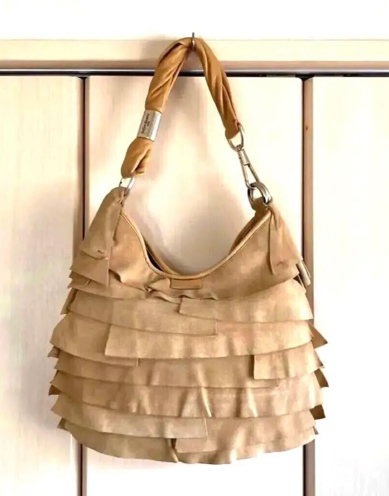 [Ecc+5] Borsa a tracolla Yves Saint Laurent Saint Tropez beige pelle scamosciata grana