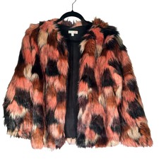 Gianni Bini Faux Fur Multicolor Jacket Size S Womens Retro Multicolor Funky