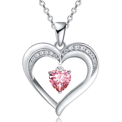 Love Heart Necklace 18k Platinum Filled CZ Heart Pendant Necklace for Women 18''