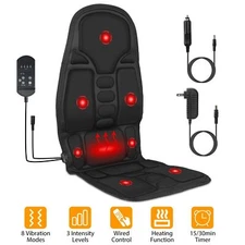 Car Heated Massage Seat Cushion Lumbar Back Neck Massager Chair Pad Adjustable