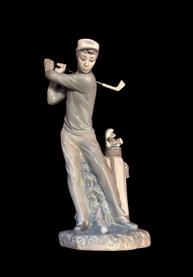 Lladro Figurine of Male Golfer Swinging Club, No Box, Glossy