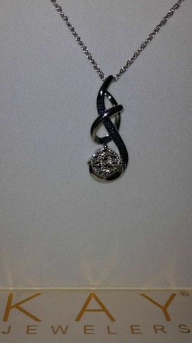 *LAST 1* *STUNNING* Kay Jewelers Sterling Silver Blue & White 6 Diamond Necklace - Picture 2 of 7