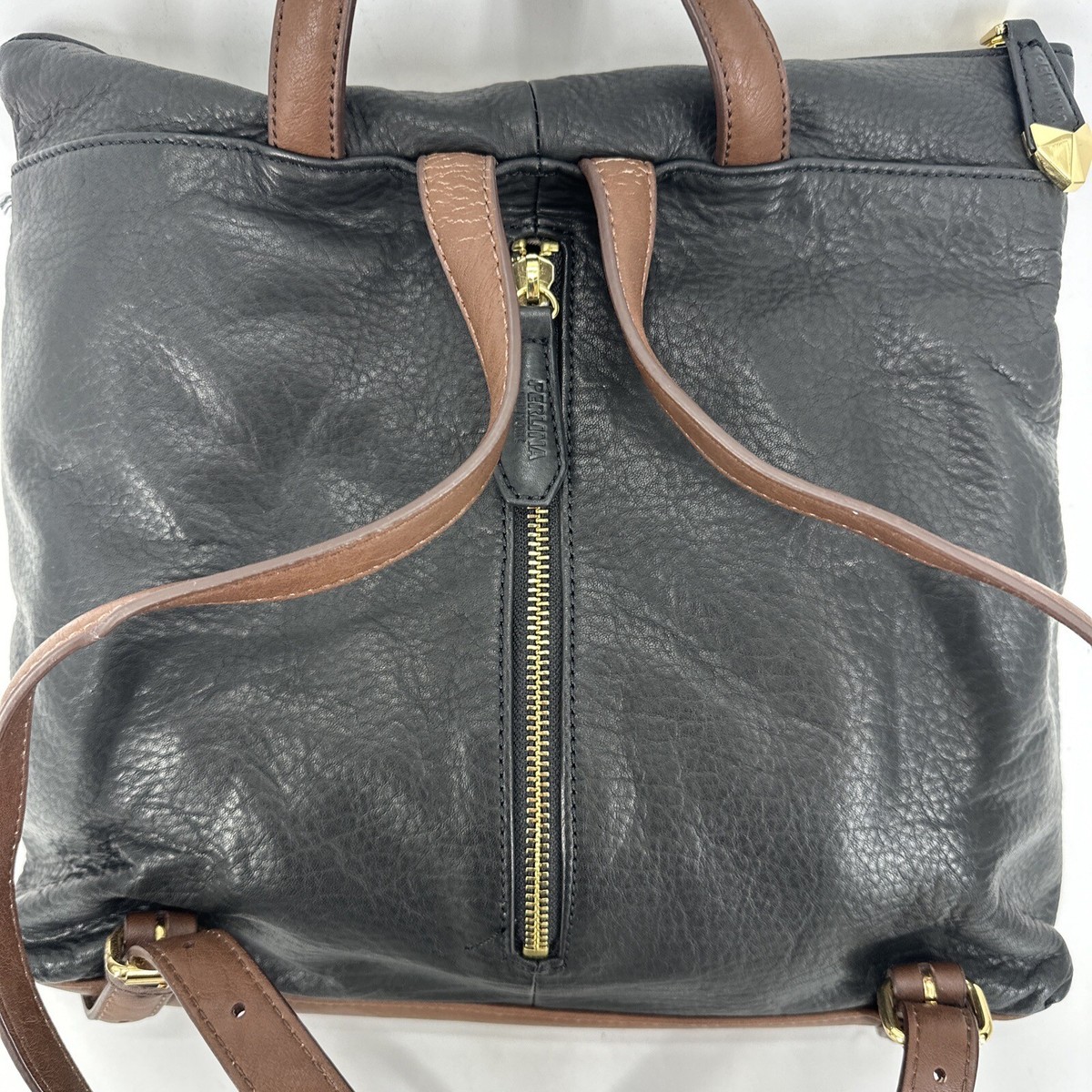 Perlina Paige Backpack Purse Daybag Soft Leather Black with 