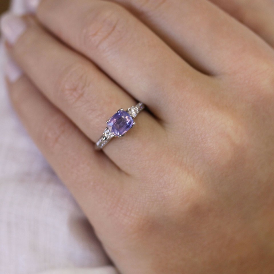 1.9 ctw Natural Purple Sapphire & Diamond Solid 14k White Gold ...