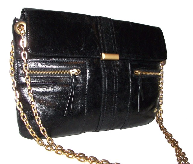 BLOOMINGDALE'S Black Leather Handbag Shoulderbag Purse Clutch eBay
