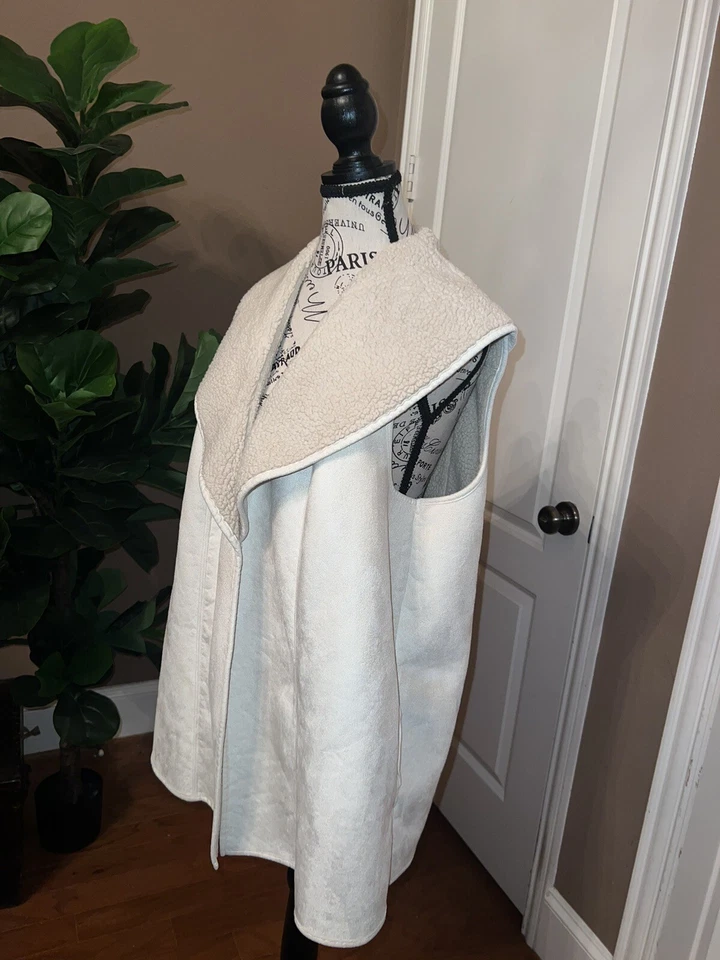 NEW Ralph Lauren Woman Sz 2X 2XL XXL Faux Suede & Sherpa Fleece Vest Cream NWT - Image 2 of 4