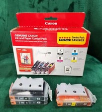 Genuine Canon Ink and Paper Combo Pack PGI-5, CLI-8 Y,C & M w/ Extra See Details