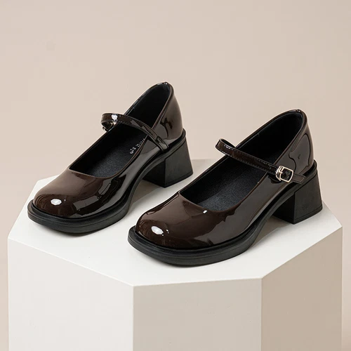 Womens Leather Bowtie Round Toe Buckle Strap Block Heel Fashion Mary Jane Shoes - Picture 7 of 30