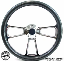 14" Billet Aluminum Carbon Fiber Steering Wheel Set 1965-1969 Ford Models