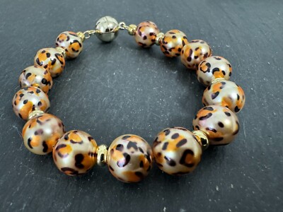Muschelkernperlen 12 mm Armband Länge 22 cm Perlen multi Magnet vergoldet