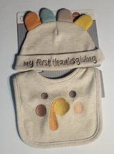 My First Thanksgiving Bib and Hat Set Neat Solutions NEW in Packaging 