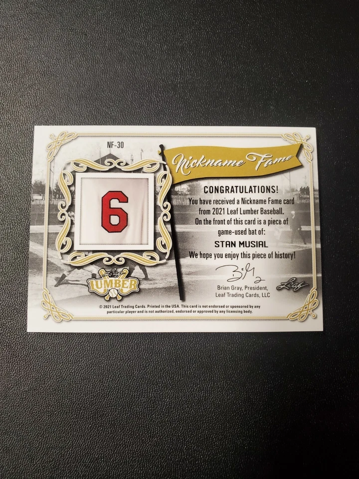 2021 Leaf STAN MUSIAL Nickname STAN THE MAN Lumber Limited Edition 1/2 NF-30  - Image 2 of 2