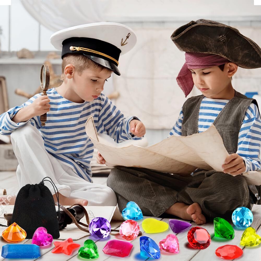 Vellibring 18PCS Diving Gem Pool Toys Acrylic Big Colorful Diamonds Pirate Tr...