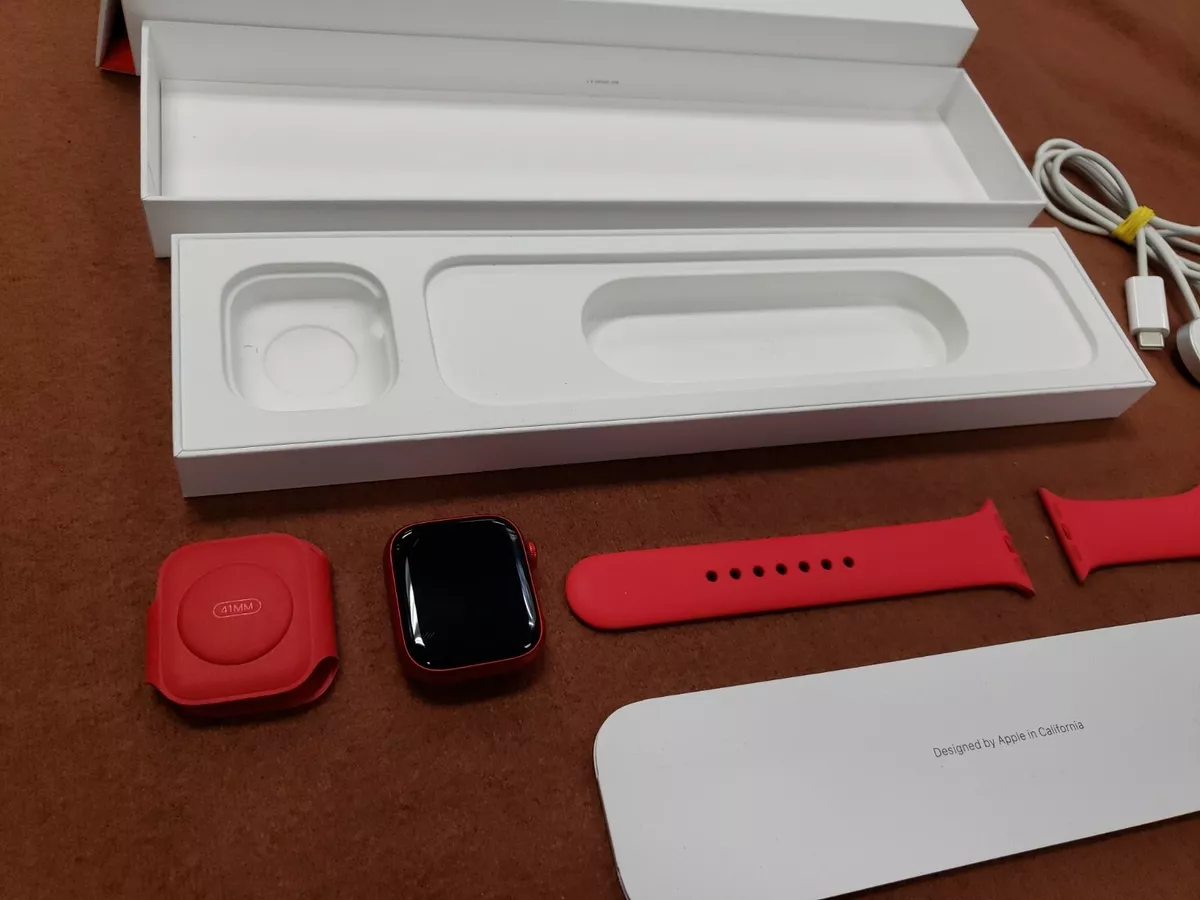 Apple Watch Series 8 - 41mm (GPS) Red Aluminum Case w/- Red Band - Good in BOX