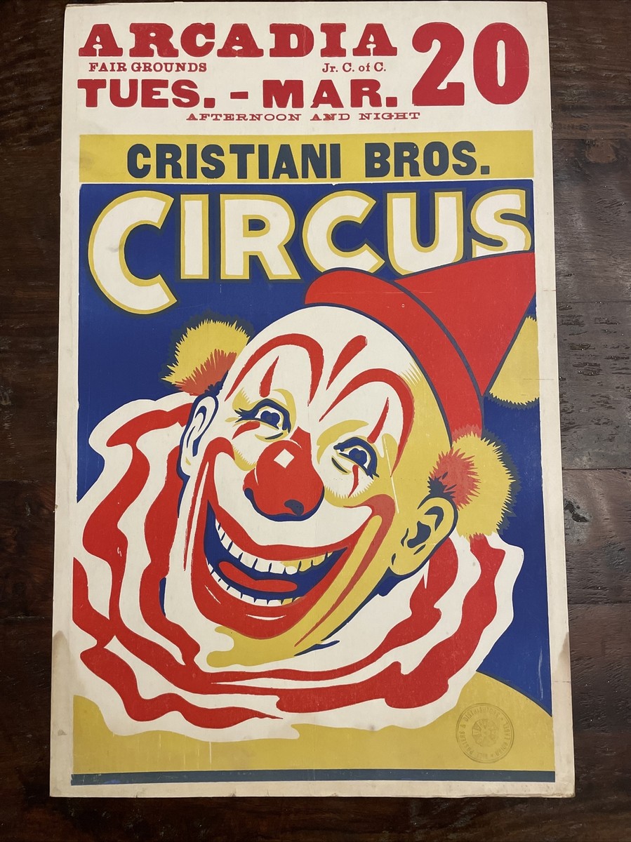 Vtg Cristiani Bros Circus Poster Card 14x22 Arcadia Fair Grounds
